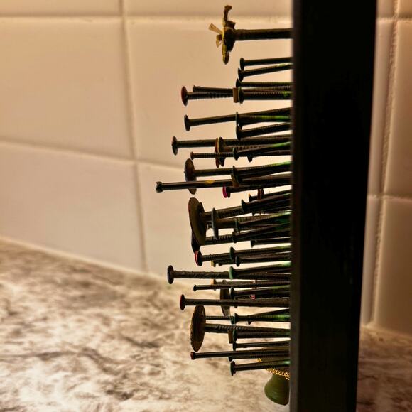 Vintage Handmade Nail Art Christmas Tree Plaque | Mixed Media Wood Decor - Picture 10 of 11